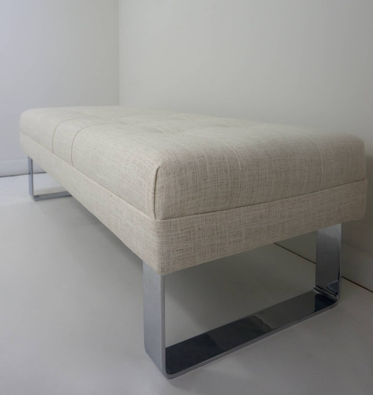 Fabric Mid-Century Upholstered Bench with Polished Chrome by Milo Baughman, 1970s