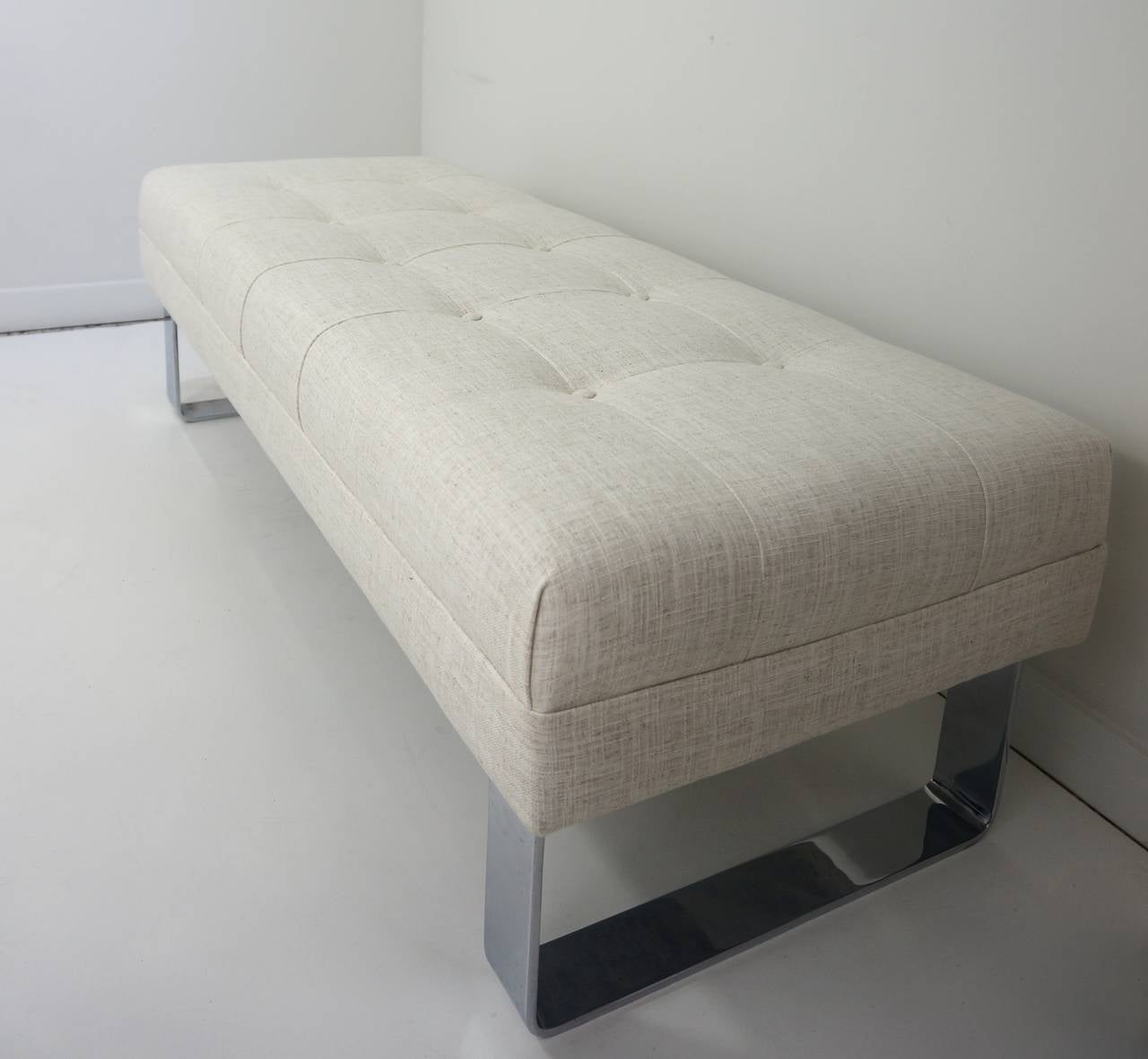 Modern Mid-Century Upholstered Bench with Polished Chrome by Milo Baughman, 1970s