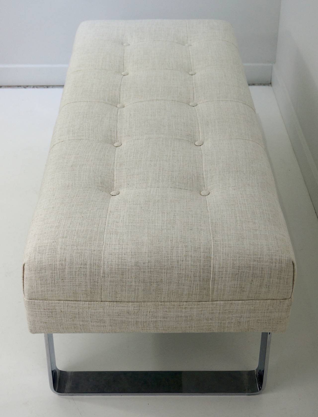 American Mid-Century Upholstered Bench with Polished Chrome by Milo Baughman, 1970s