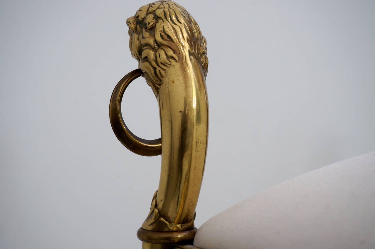 Mid-Century Regency-Style Curule Bench Brass with Lion Head and Paw Foot 1