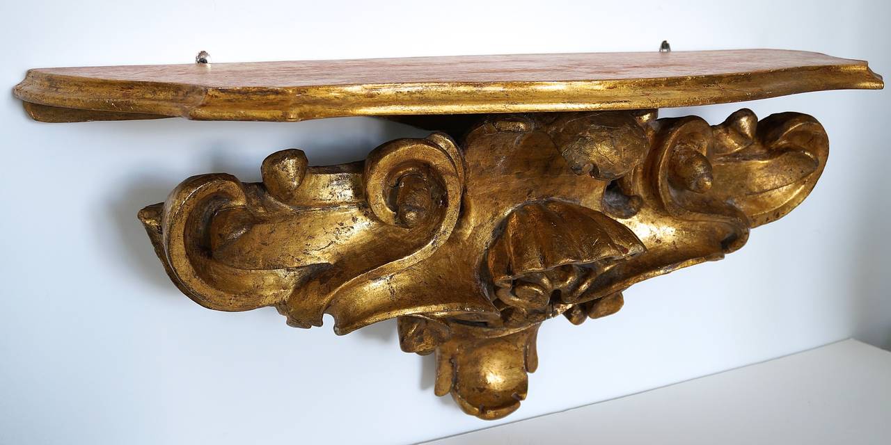 Pair of Italian Wall Brackets in Gilt-Wood with Shell Motif:  19th Century
