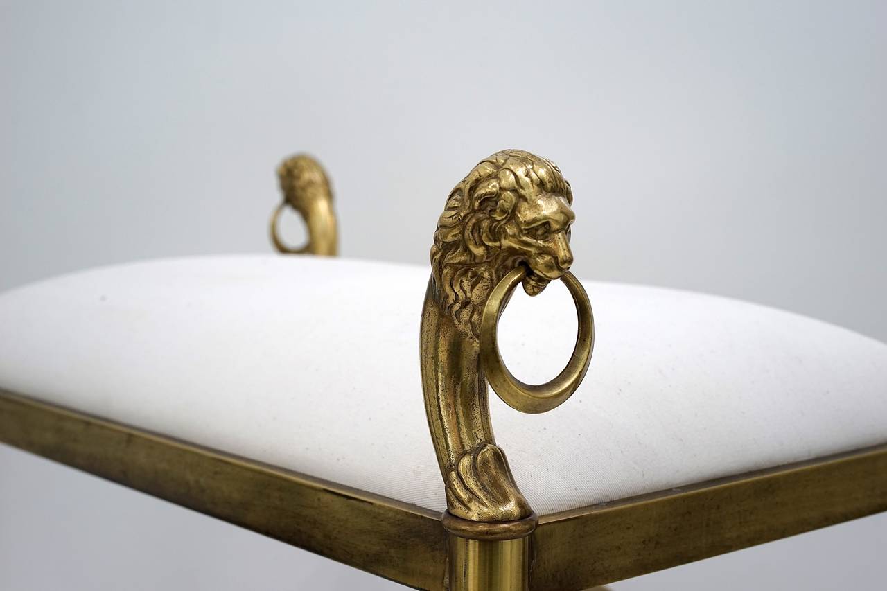 Mid-Century Regency-Style Curule Bench Brass with Lion Head and Paw Foot 2