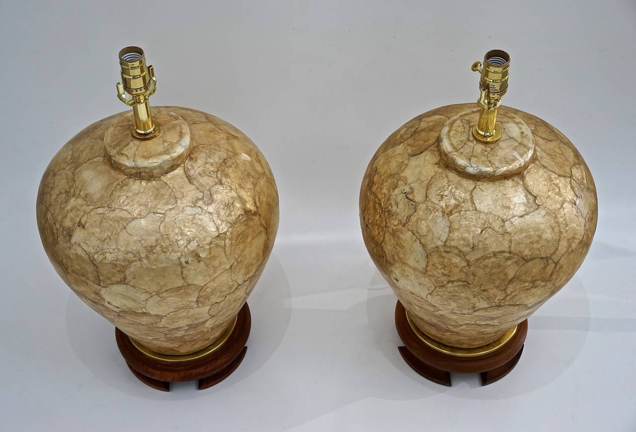 Pair of Vintage Capiz Shell Table Lamps:  1970s