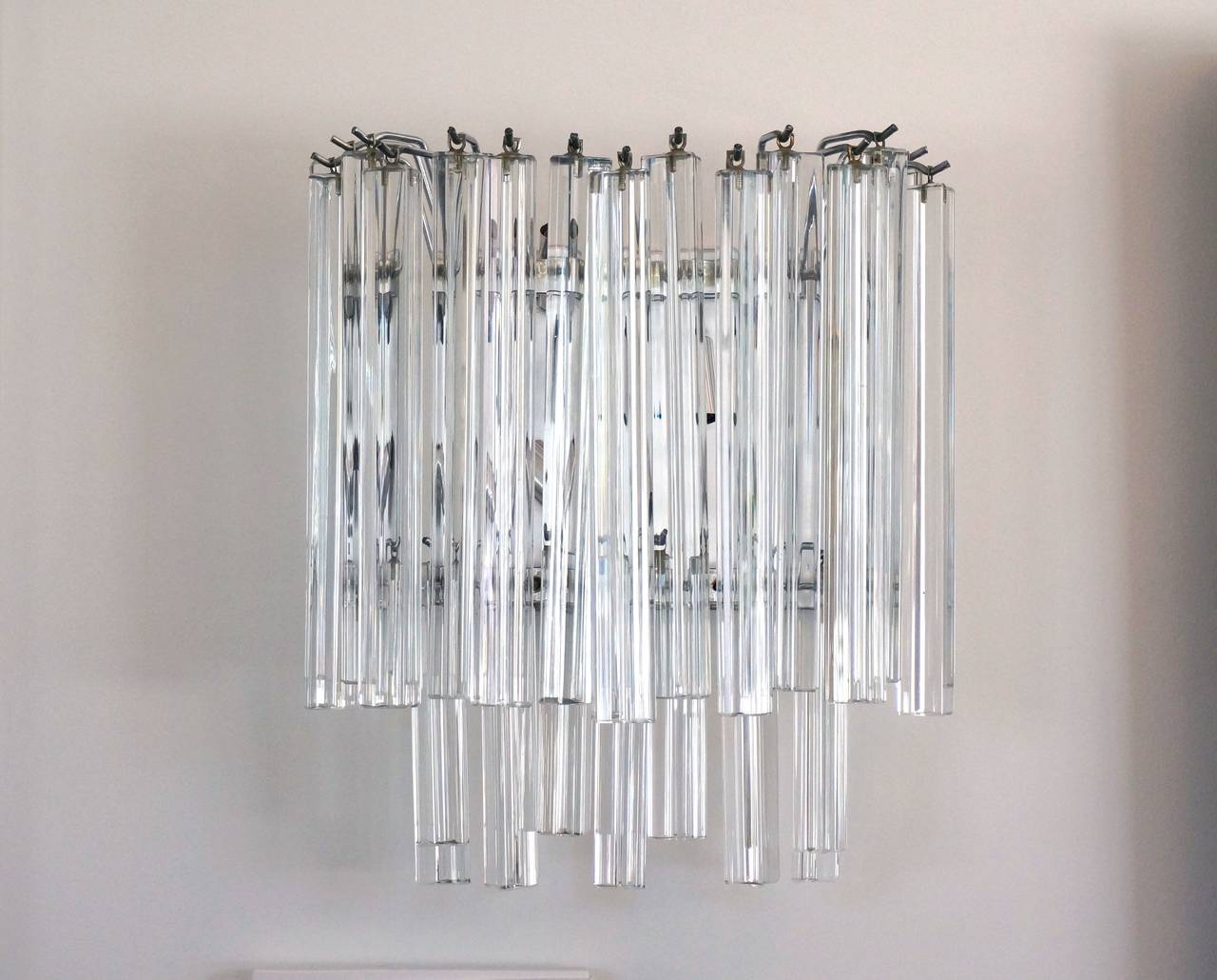 Stainless Steel Set of Four Mid-Century Murano Glass Sconces: Venini for Camer