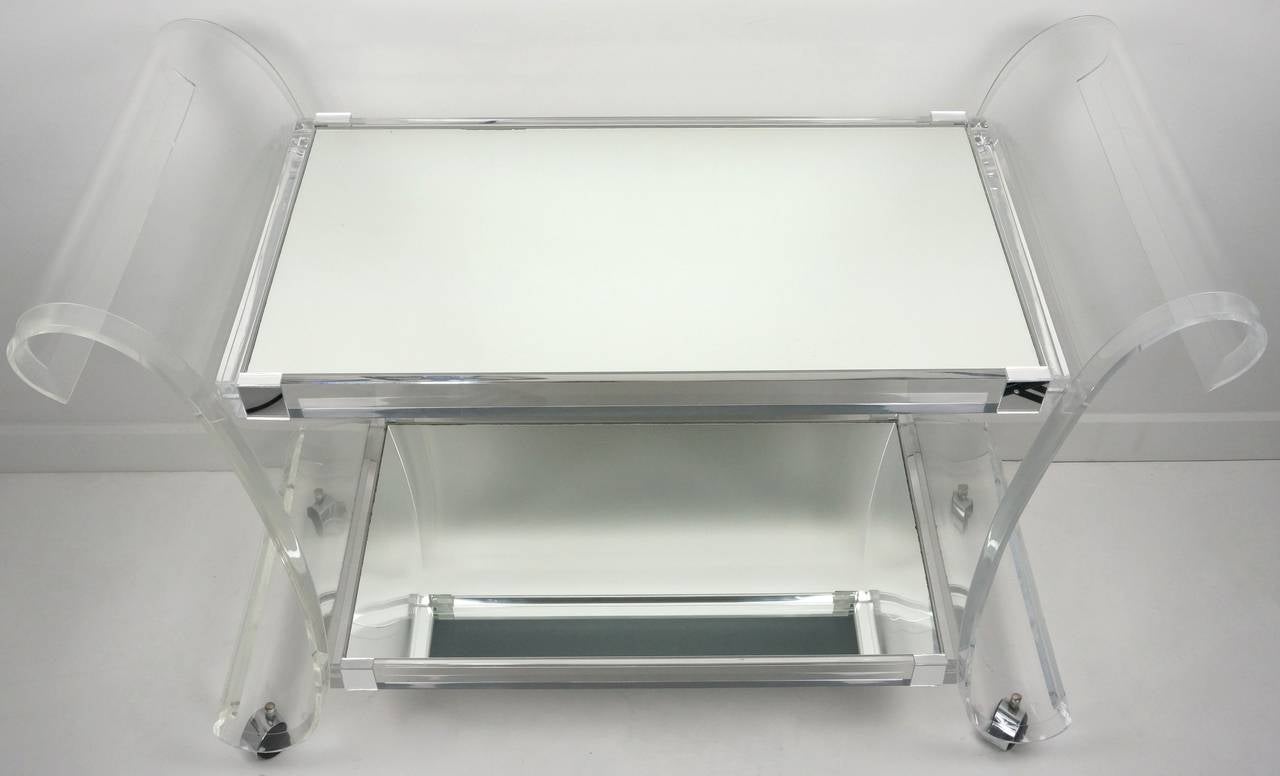 Other Lucite Bar Cart or Trolley with Mirrored Shelves, Charles Hollis Jones, 1970s