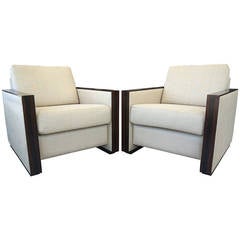 Pair of Jean-Michel Frank, Art Deco Style , Club Chairs in Zebra Wood: Modern