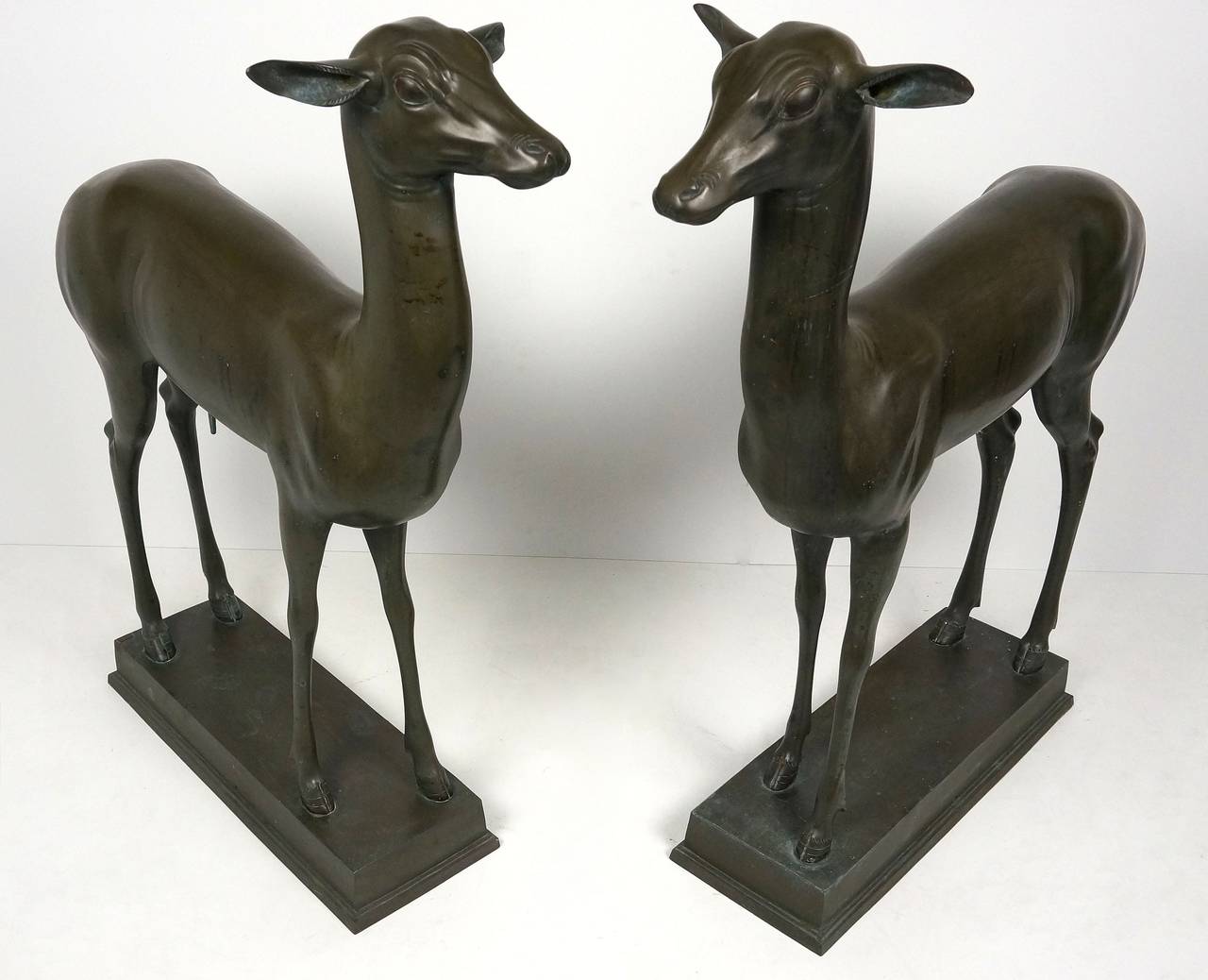 This pair of bronze fawns were recently acquired from an estate in Palm Beach, Florida. The pair of bronze fawns were recast by the firm of Ferdinando Marinelli in Florence, Italy. The pair of fawn were discovered at the Villa dei Papyri in