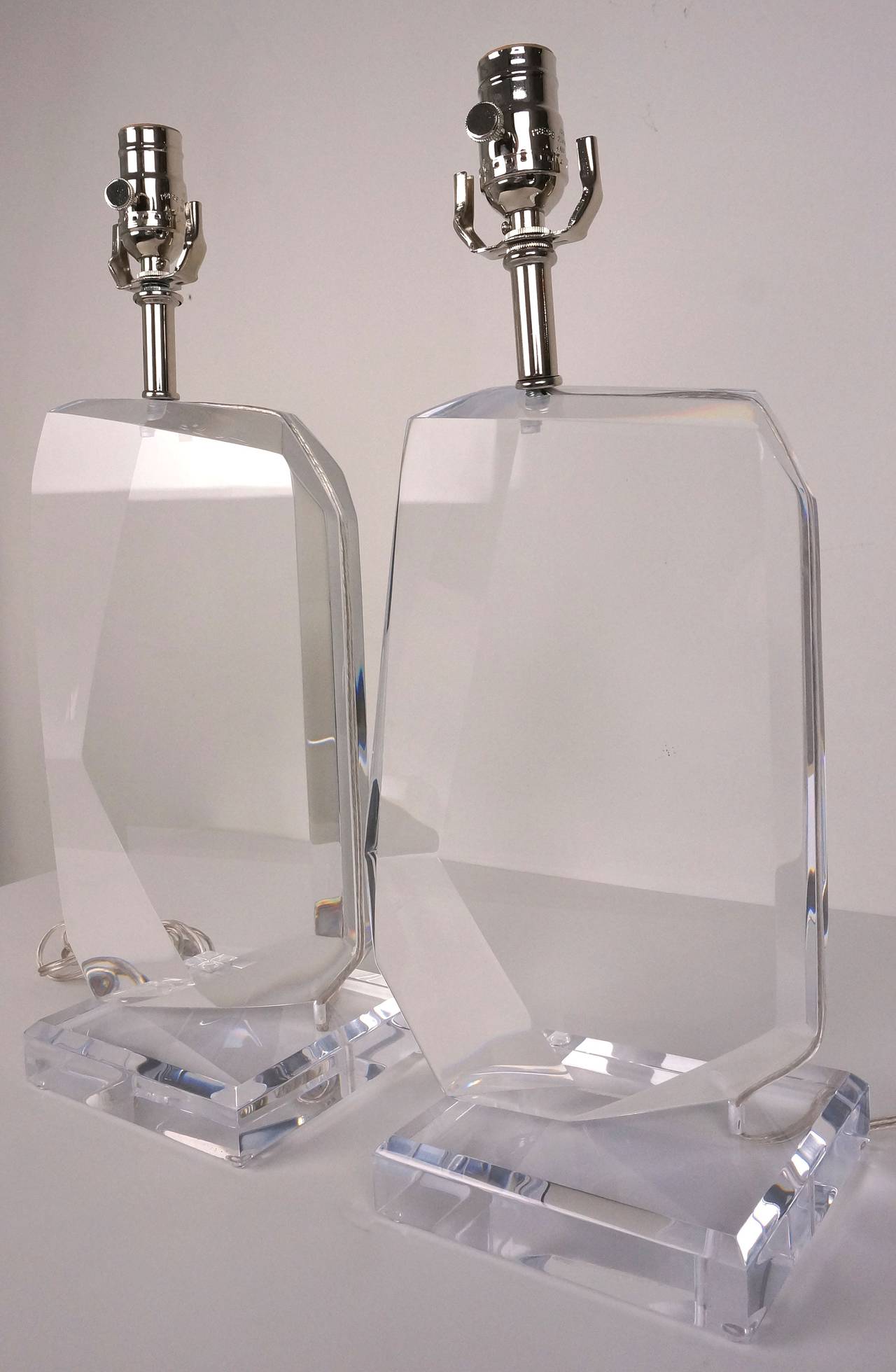 Modern Pair of Acrylic and Polished Chrome Table Lamps, Van Teal Lamps, 1980s