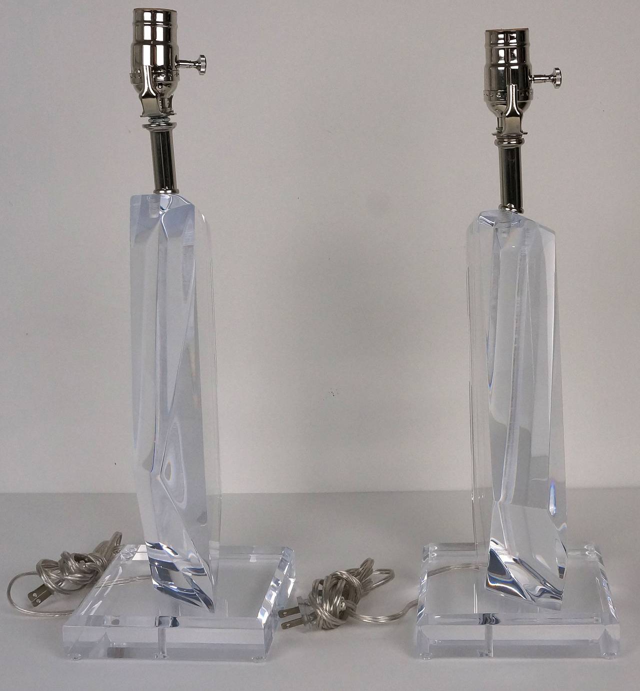 Pair of Acrylic and Polished Chrome Table Lamps, Van Teal Lamps, 1980s 2