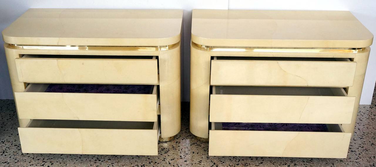 Pair of Enrique Garcel Style Goatskin Three-Drawer Bedside Chests, Jimeco, 1970s In Excellent Condition In West Palm Beach, FL