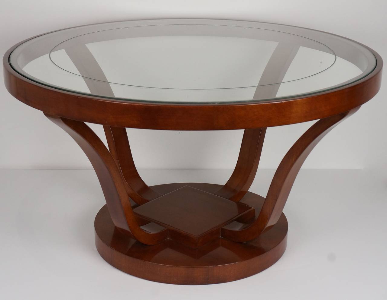 Mahogany Art Deco Style Round Cocktail or Coffee Table by Brown Saltman of California