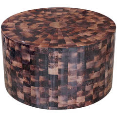 Tessellated Round Table or Ottoman on Casters in the Maitland-Smith Style