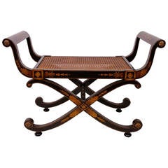 English Regency Style X-Bench with French Caning:  John-Richards