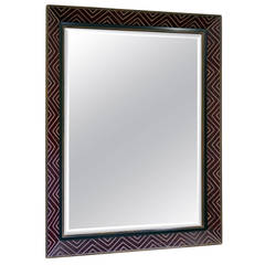 Art Deco Egyptian Revival Style Wall Mirror with Incised Chevron Pattern Frame