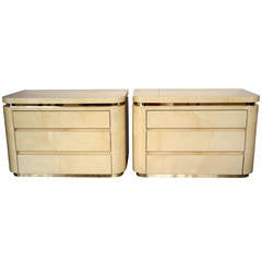 Pair of Enrique Garcel Style Goatskin Three-Drawer Bedside Chests, Jimeco, 1970s