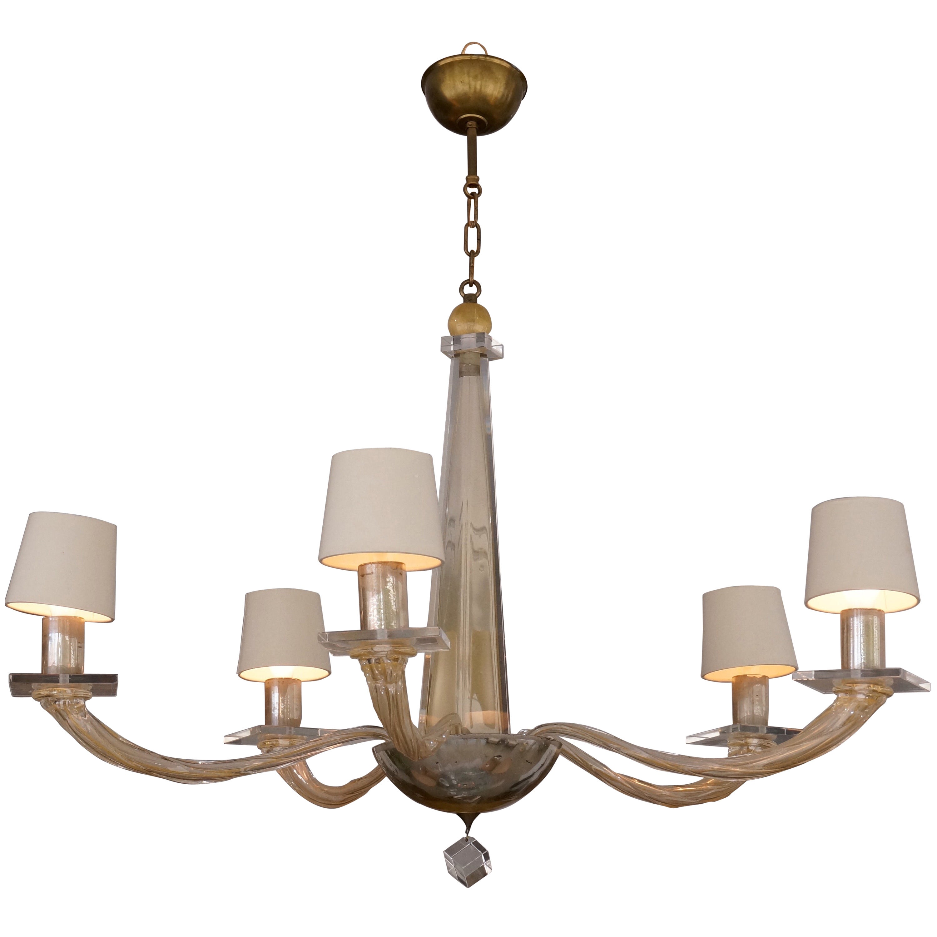 Five-Light Murano Glass Chandelier by Angelo Donghia, 1980s