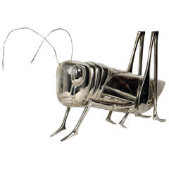 Nickel-Plated Sculpture of a Locust or Grasshopper, Mid-Century