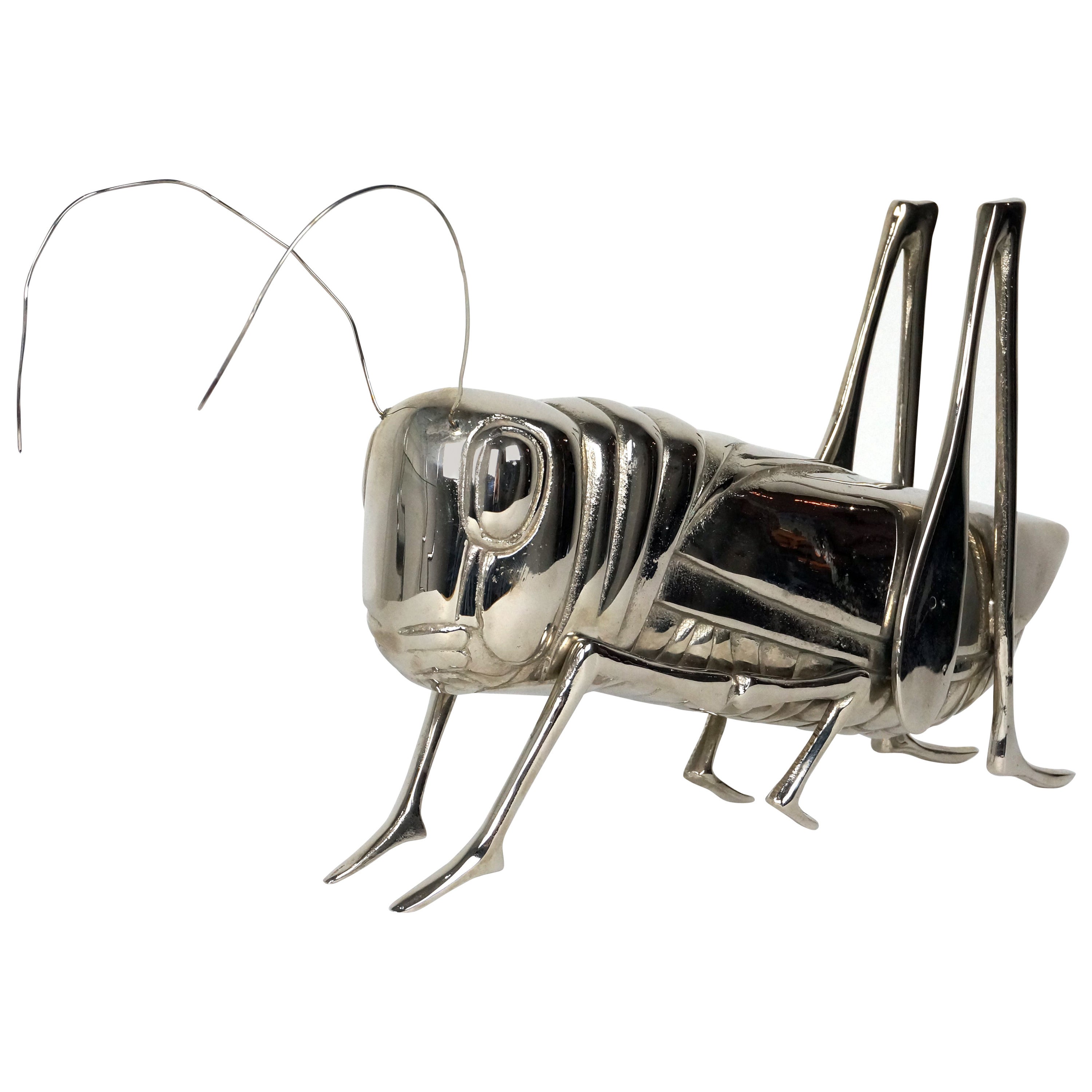 Nickel-Plated Sculpture of a Locust or Grasshopper, Mid-Century