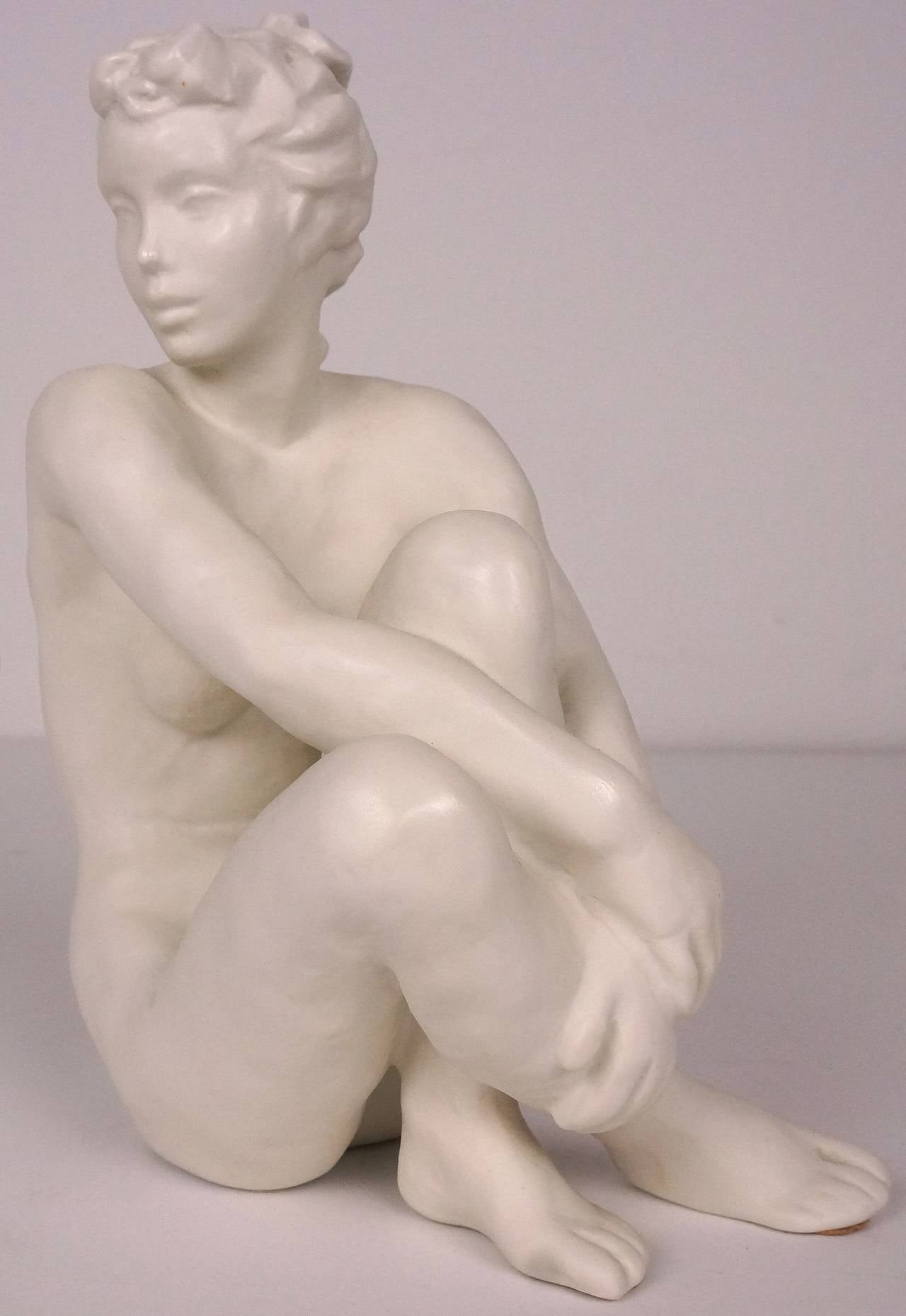 Porcelain Figure of a Seated Nude Female, Germany, Rosenthal, Freidrich Gronau, 1940s