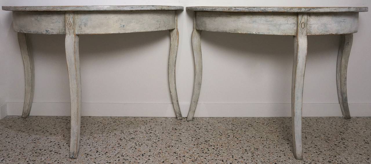Pair of Neoclassical Gustavian Demilune Consoles, Sweden circa 1840