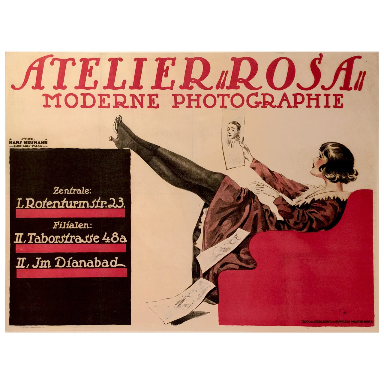 Austrian Art Nouveau Period Photography Studio Poster by Hans Neumann, 1919 For Sale
