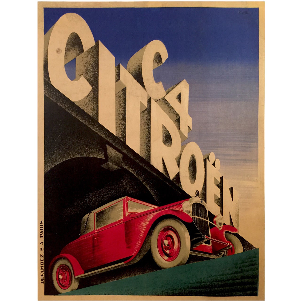 Art Deco Period French Advertising Poster for Citroen, 1928 For Sale
