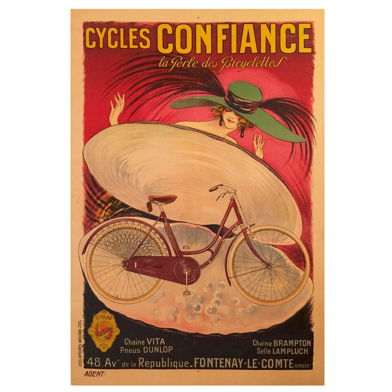 French Art Nouveau Period Advertising Poster for Cycles Confiance For Sale