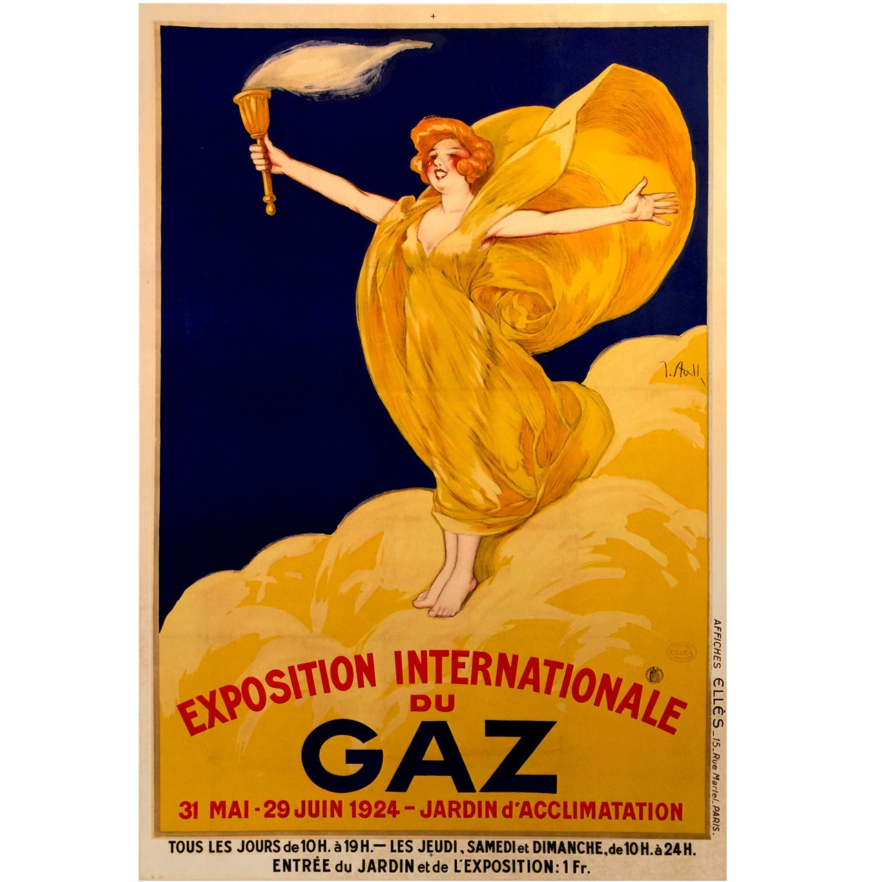 Bold Colored Art Nouveau Period French Exposition Poster, 1924, Paris