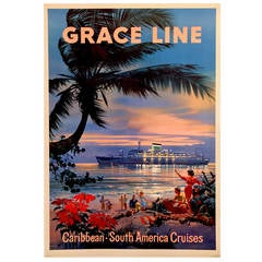 American Mid-Century Modern Period Travel Poster for Grace Line, 1961