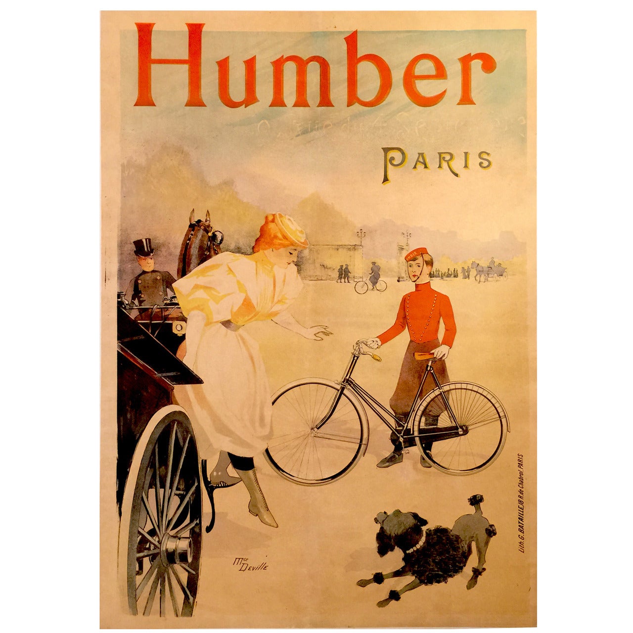 Belle Epoque Period French Poster for Humber Bicycles, Paris