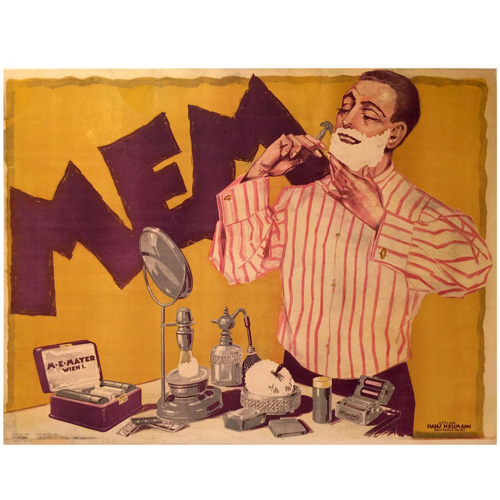 Austrian Art Nouveau Period Poster for Men's Shaving Cream by Hans Neumann, 1920 For Sale