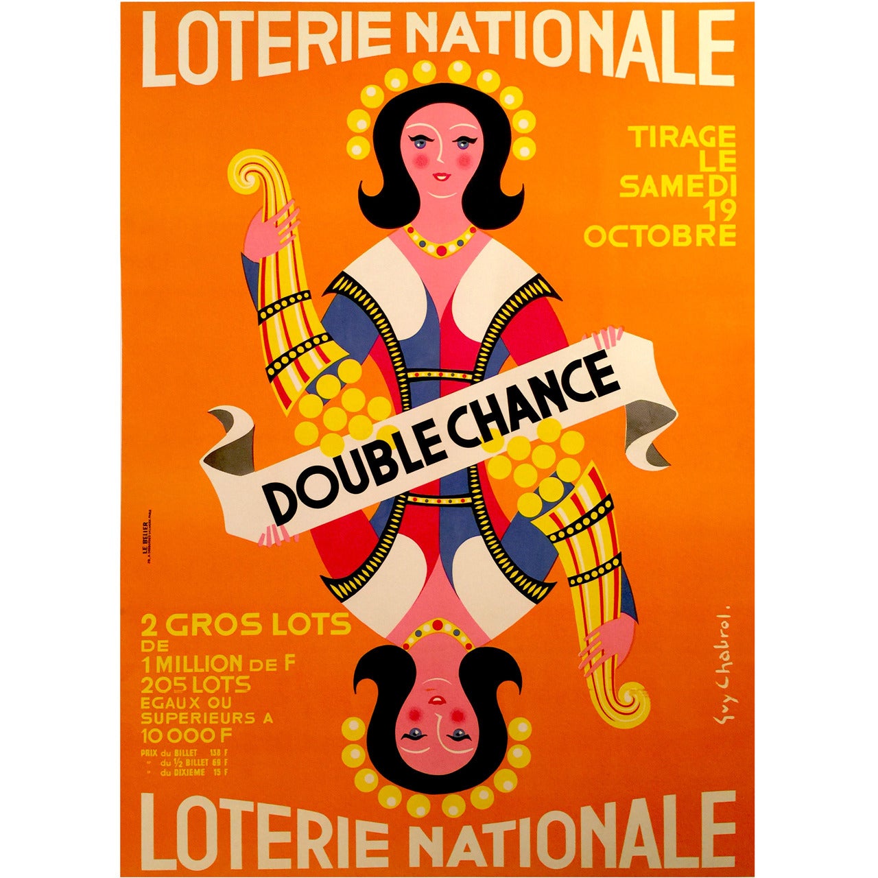 French Mid-Century Modern Poster for Loterie Nationale by Guy Chabrol, 1963 For Sale