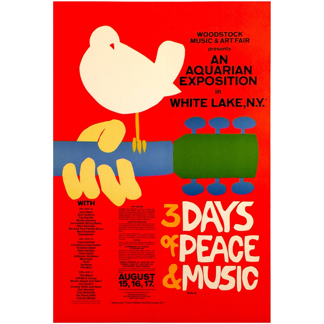Modern American Poster for Woodstock "Peace & Music" Festival, 1969 For Sale