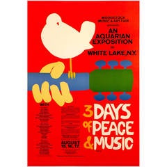 Vintage Modern American Poster for Woodstock "Peace & Music" Festival, 1969