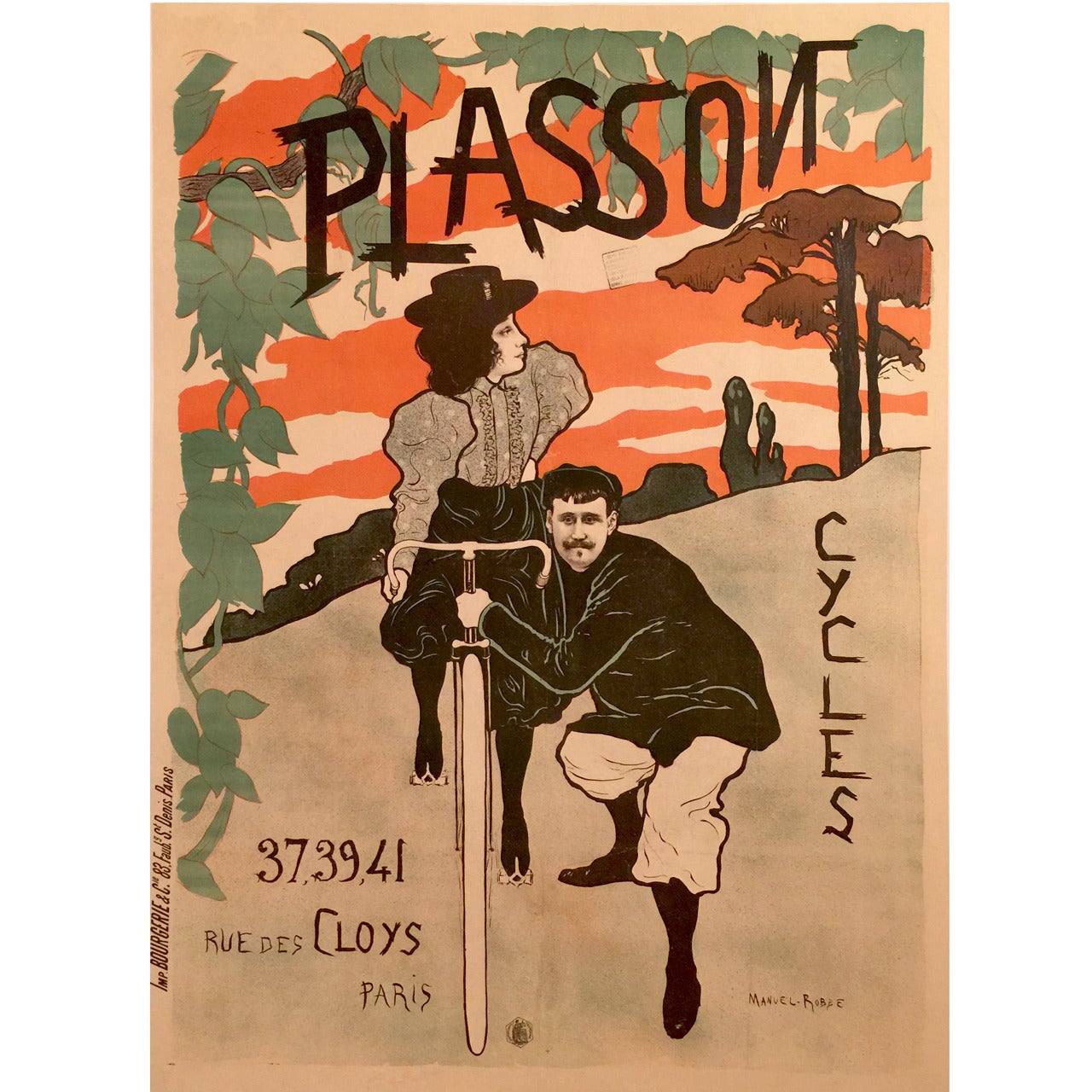 Belle Epoque Period French Poster for Plasson Cycles, 1897