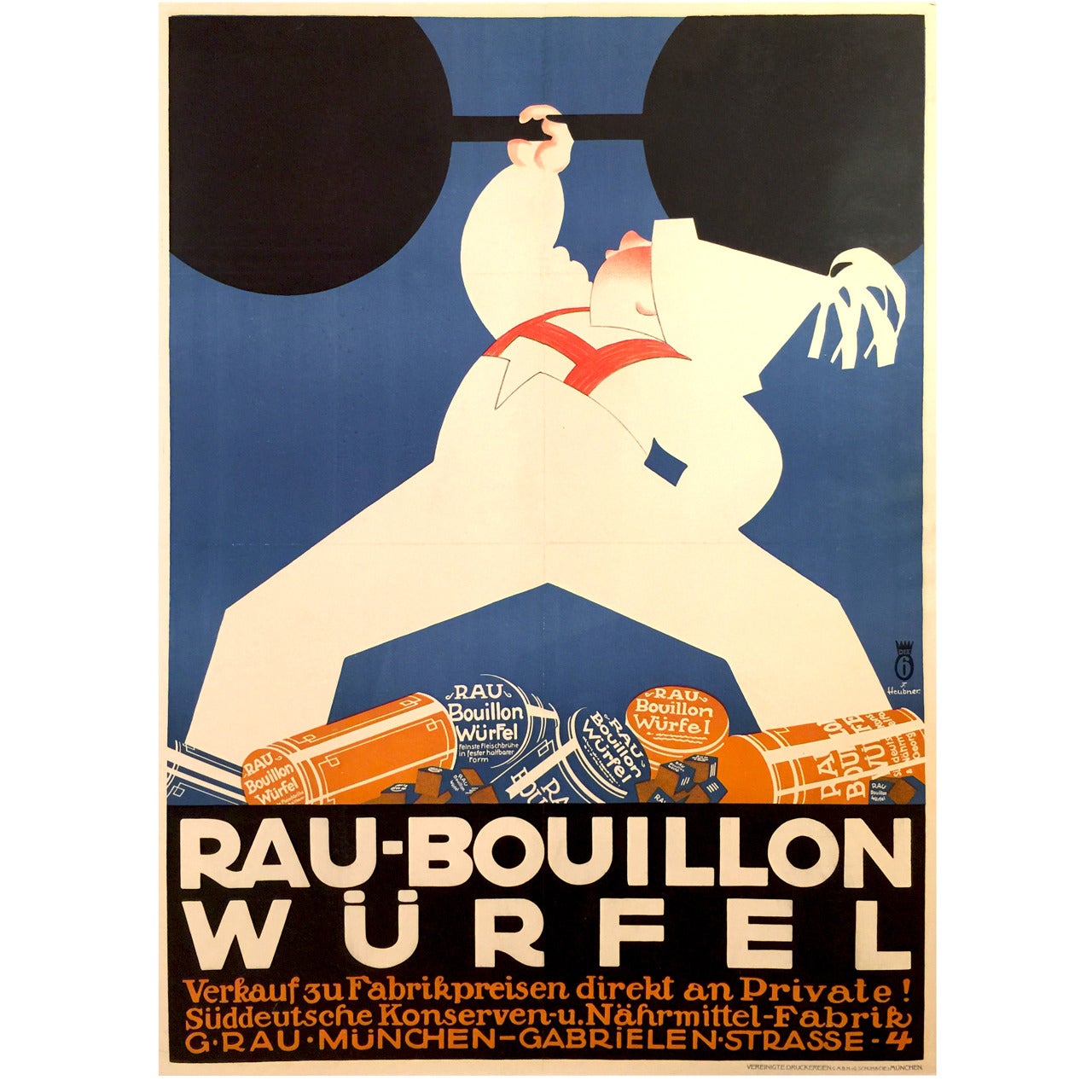 German Art Deco Poster for Rau-Bouillon Wurfel, 1930 For Sale