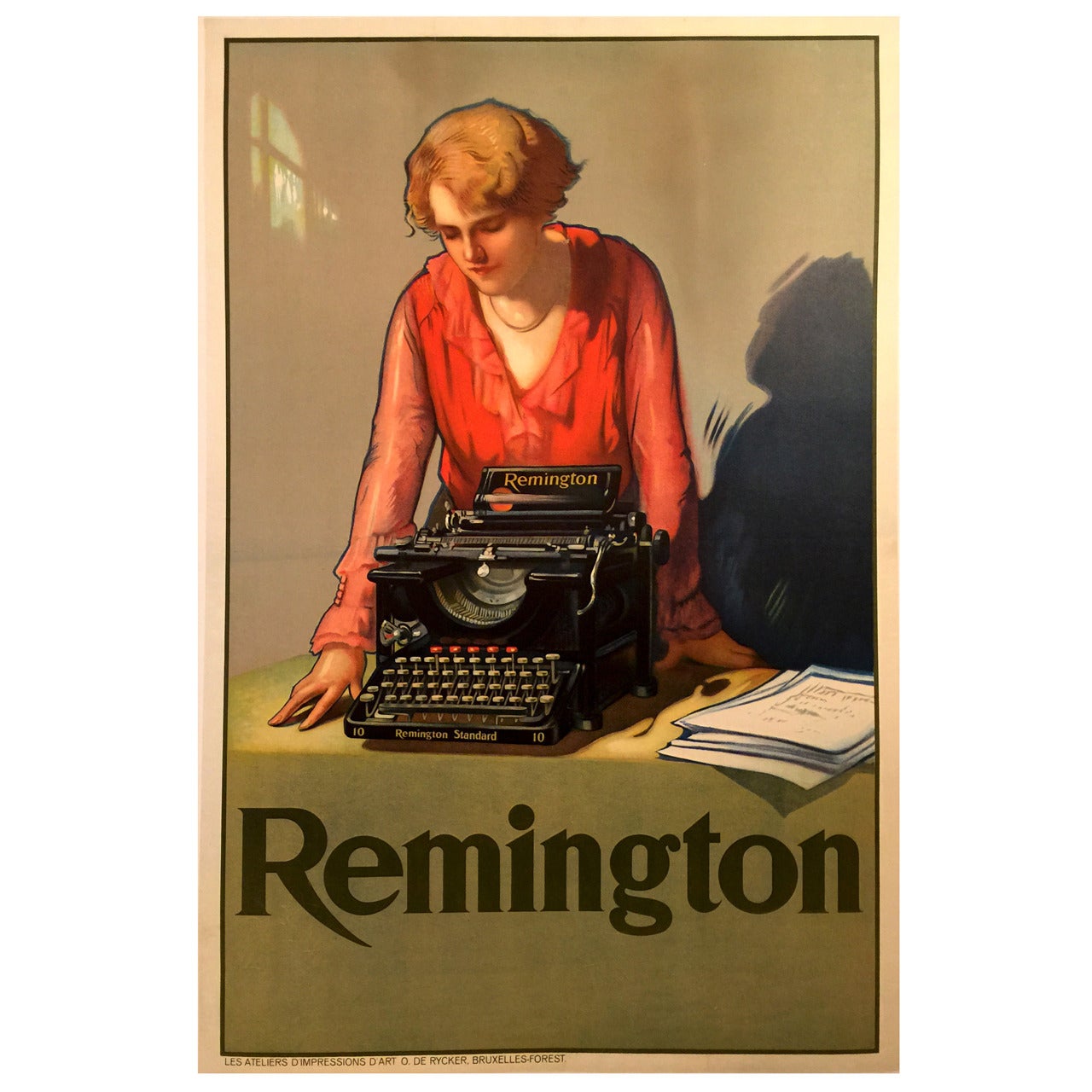 Belgian Art Nouveau Period Poster for Remington Typewriter, 1920