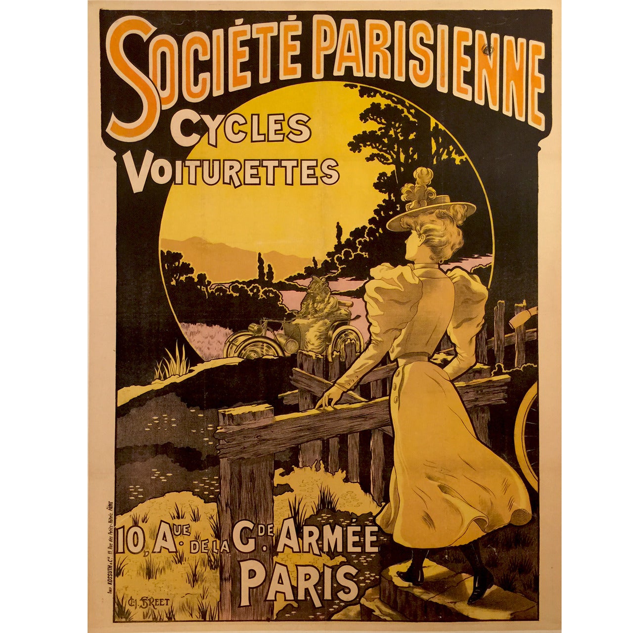 Rare French Art Nouveau Period Advertisement for Société Parisienne, 1890 For Sale