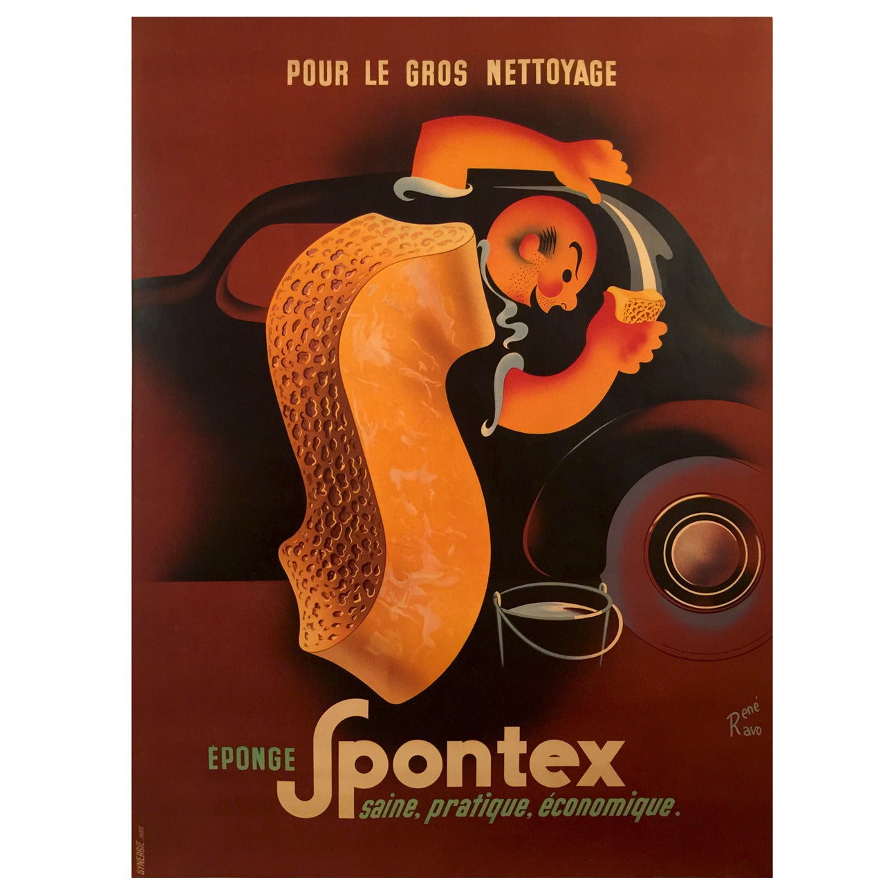 Mid-Century Modern French Poster for Spontex by Rene Ravo, 1960 For Sale