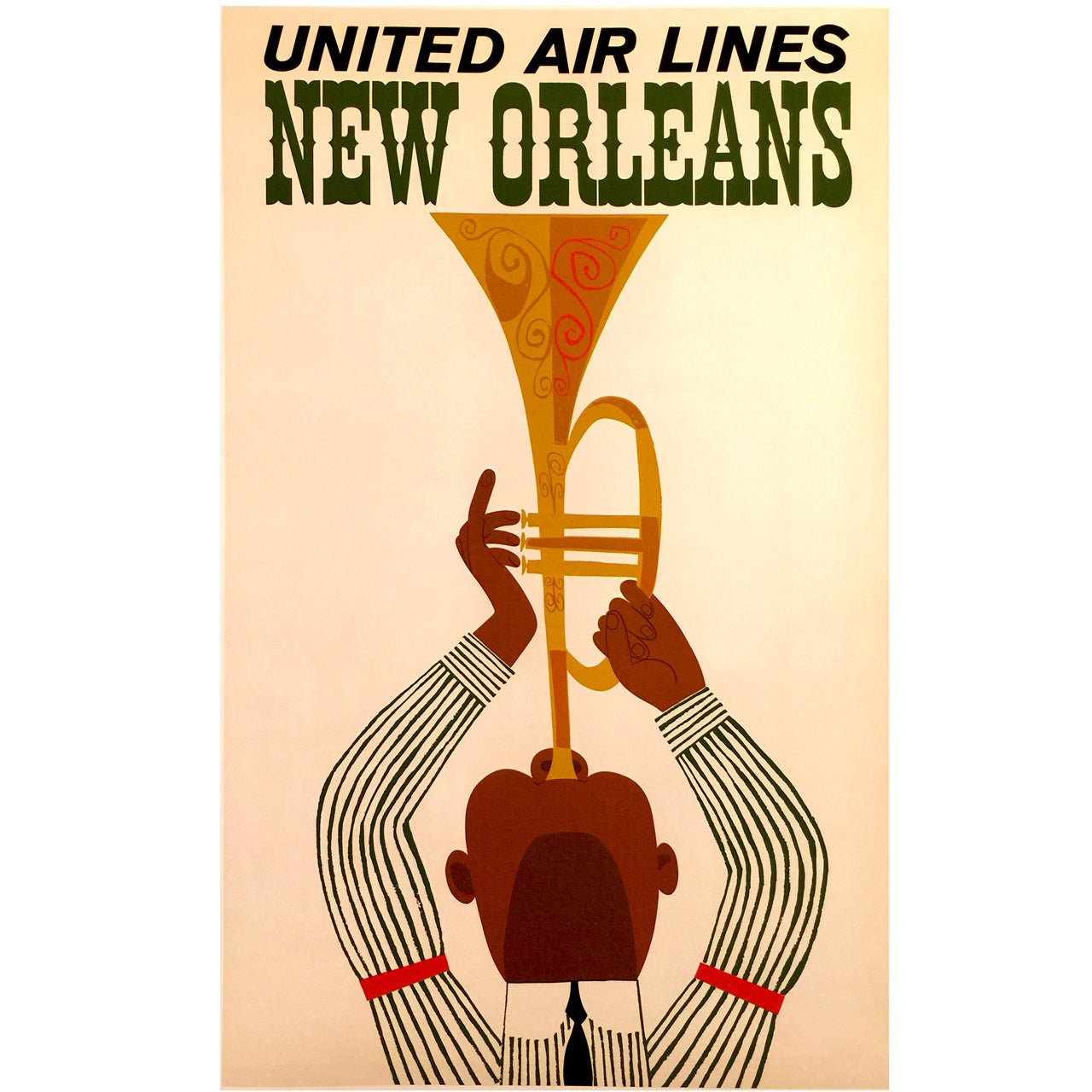 Mid-Century Modern Period United Air Lines Travel Poster for New Orleans