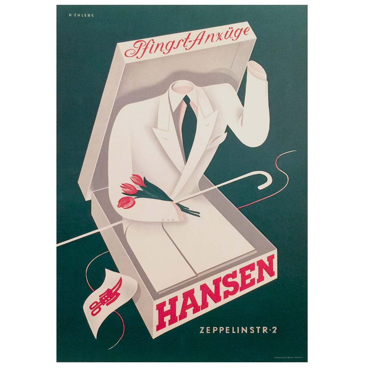 Mid-Century Modern Period German Advertising Poster by Henry Ehlers, 1949 For Sale