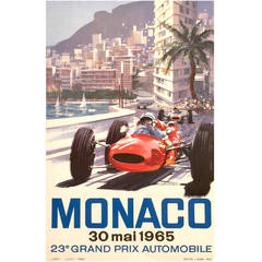 Vintage Mid-Century Modern Period French Advertising Poster for Monaco Grand Prix, 1965