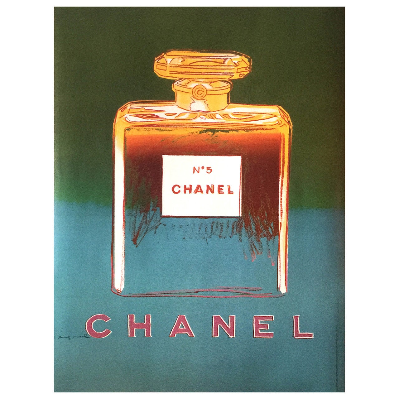 Andy Warhol for Chanel No 5, Large Size French Poster in Green and Blue