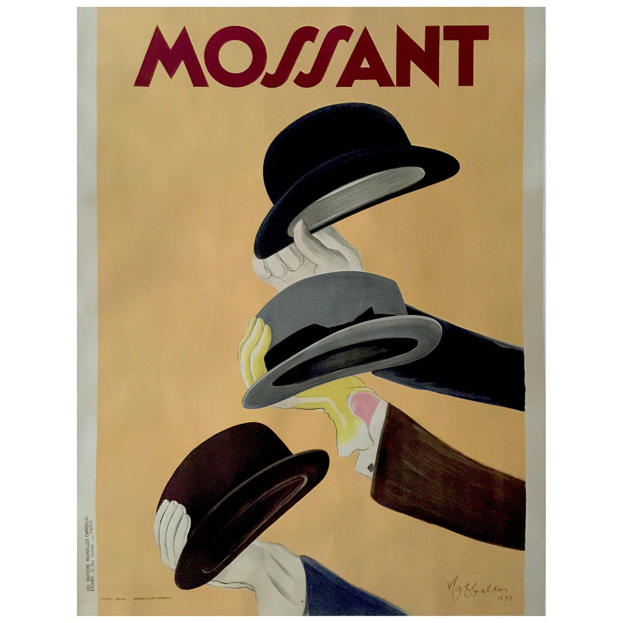 French Art Deco Period "Mossant" Advertising Poster by Leonetto Cappiello, 1938 For Sale