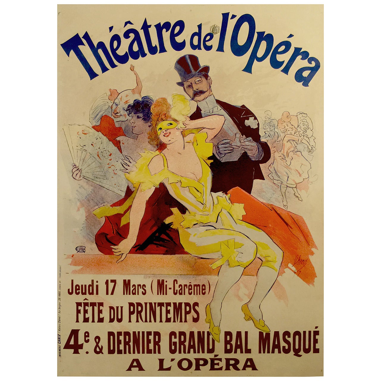 French Belle Époque Period Poster for Théâtre de l’Opera by Jules Cheret 1897 For Sale