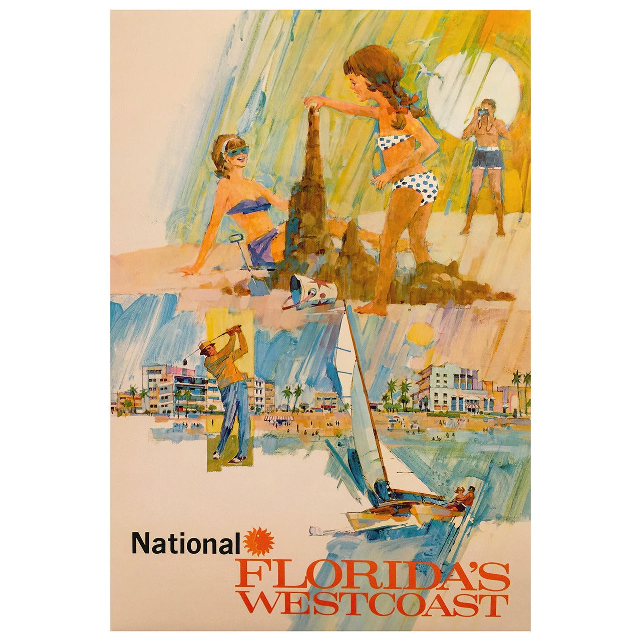 Mid-Century Modern Period National Airlines Florida's West Coast Travel Poster For Sale