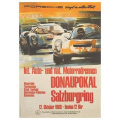 Vintage French Modern Period Danube Cup at Salzburgring Racing Poster for Porsche, 1969