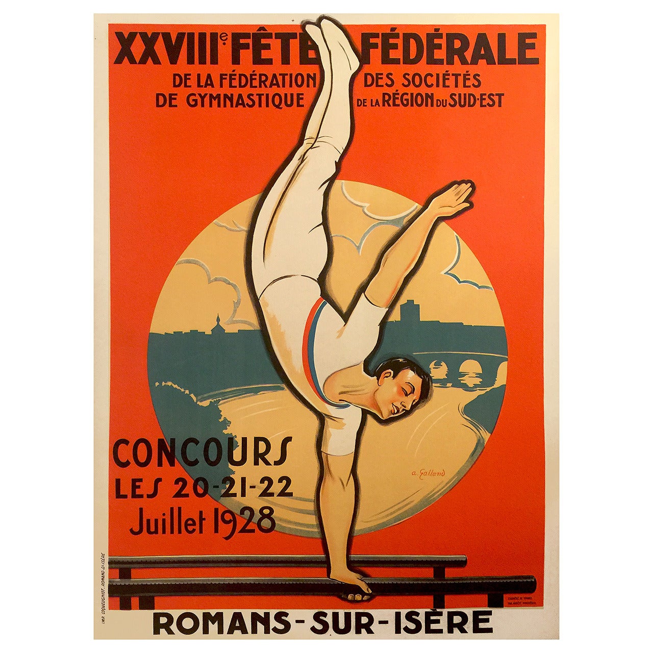 French Art Deco Period Advertising Poster for a Gymnastics Competition, 1928 For Sale