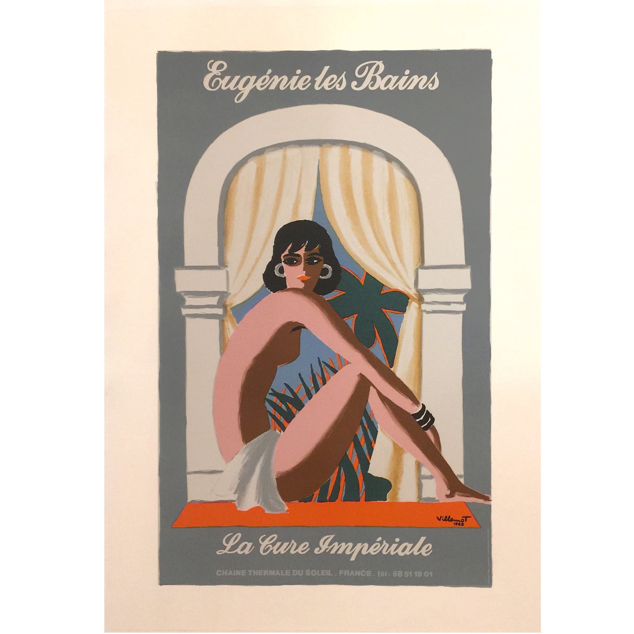 French Modern Period New Wave Style Advertising Poster for a Spa Town, 1988 For Sale