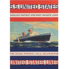 Vintage American Mid-Century Modern Period Poster for S.S. United States, 1958